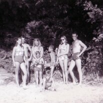 Mum with Miles Mark John and others beach